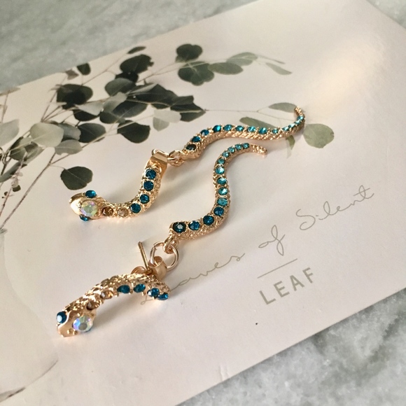 Rhinestone Snake Ear Jacket Gold Serpent Earrings - Picture 4 of 9